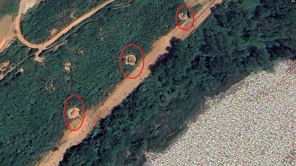 지난 5월 촬영된 임진강 남북 군사분계선 북쪽 초소 사진. 경계 초소가 복원된 모습. /제공=에어버스