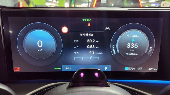 목적지 도착 후 촬영한 실제 주행 전비./김정규 기자