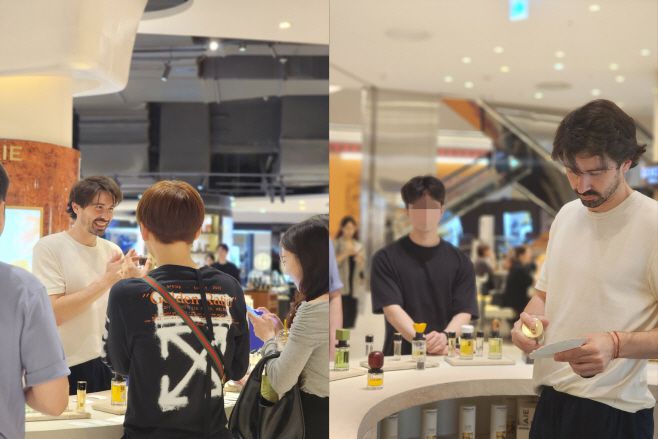 롯데월드타워 오르메 매장에서 열린 오르메 엑스트레 라인업 프라이빗 시향회. 창업자인 밥티스트가 직접 참석해 향수 매니아들에게 시향과 설명의 자리를 가졌다./에스이인터내셔널