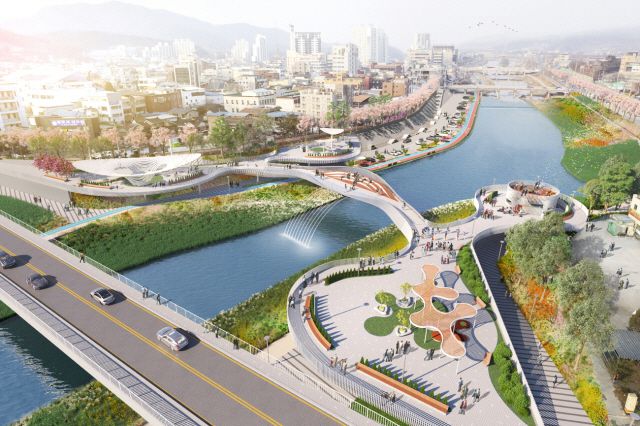 포천시는 포천천을 따라 '포천천 블루웨이 수변공원' 조성사업을 진행하고 있다./포천시