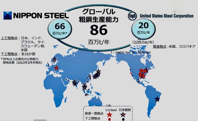 일본제철과 US스틸의 전 세계 거점과 조강 생산력./일본제철 자료 캡처