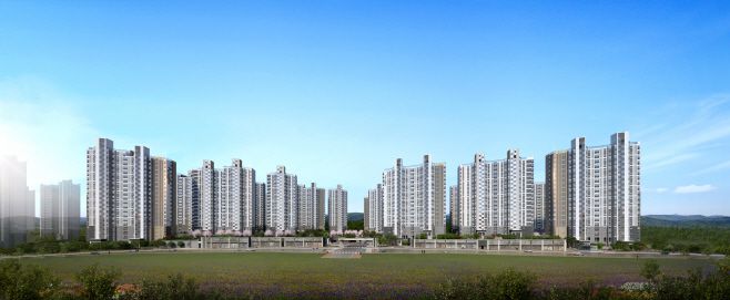 라인산업이 경기 화성 동탄2신도시에 공급하는 공공지원 민간임대 아파트 '동탄 파라곤 3차' 투시도./라인산업