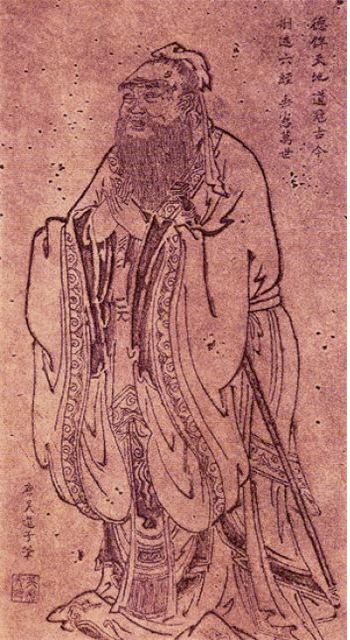 유교의 아이콘 공자(孔子)의 초상. 6세기 오도현(吴道玄)의 작품
