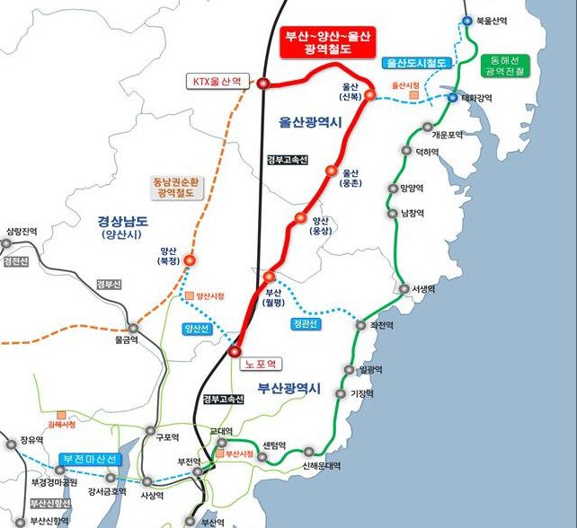 부산~양산~울산 광역철도,노선도