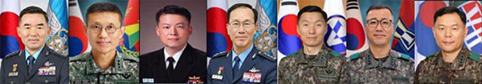 1일 내정된 대장 보직 인사. 진영승 합참의장(공사39기), 김규하 육군참모총장(육사 47기), 강동길 해군참모총장(해사 46기), 손석락 공군참모총장(공사 40기), 김성민 한미연합사 부사령관(육사 48기), 주성운 지상작전사령관(육사 48기), 김호복 제2작전사령관(3사 27기) /국방부