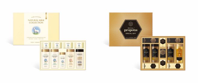 애경산업이 선보인 프리미엄 선물세트 '산양유 25호'와 '프로폴리스 28호'./애경산업