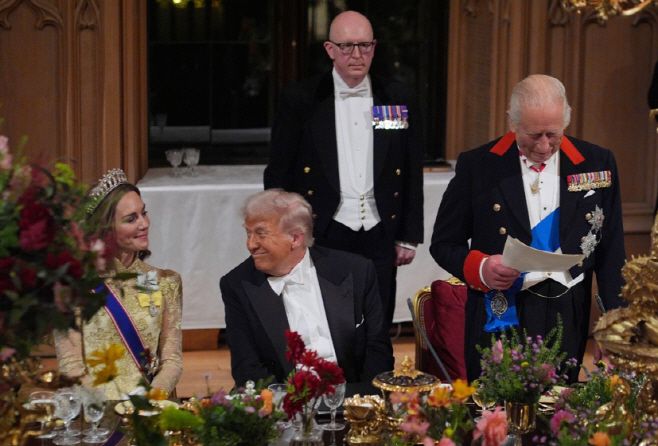 왼쪽부터 케이트 왕세자빈, 트럼프 대통령, 찰스 3세. /AP 연합