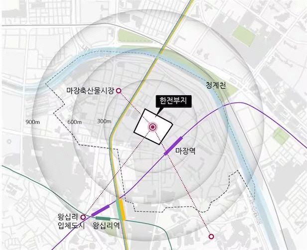 서울 성동구 마장동 한전물류센터 부지 위치도. /BS그룹