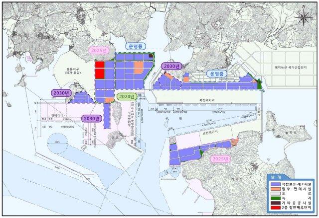 정부가 지난해 발표한 부산신항 개발 계획. 가덕도 북쪽 해안가는 이미 대규모 개발이 진행중입니다. 자료: 해양수산부