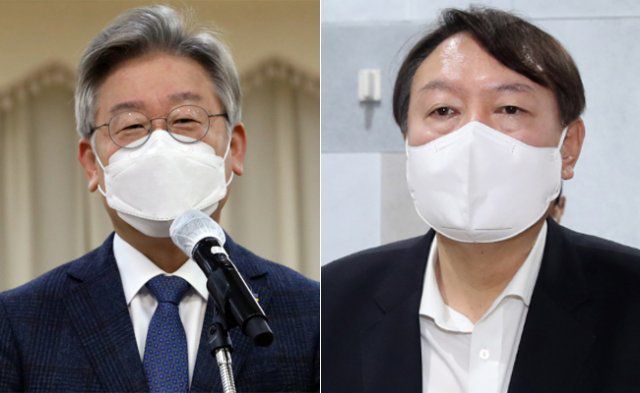 이재명 경기지사(왼쪽)과 윤석열 전 검찰총장. 뉴스1