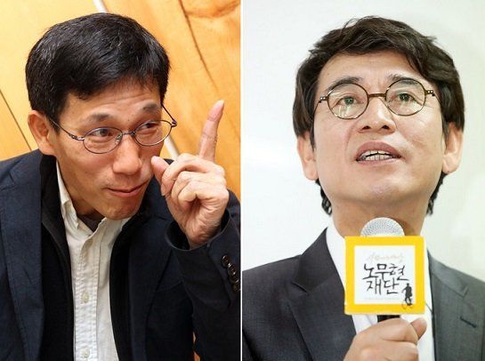 진중권 전 동양대학교 교수(왼쪽)와 유시민 노무현재단 이사장. 뉴시스