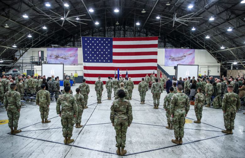 14일 오후 경기 평택시 오산에어베이스에서 주한미군 우주군 창설식이 열리고 있다. 2022.12.14 평택=사진공동취재단