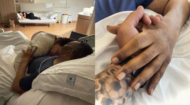 펠레의 딸 켈리가 아버지를 끌어안은 모습(왼쪽)과 펠레의 아들 에지뉴가 아버지의 손을 잡은 모습. 인스타그램 갈무리