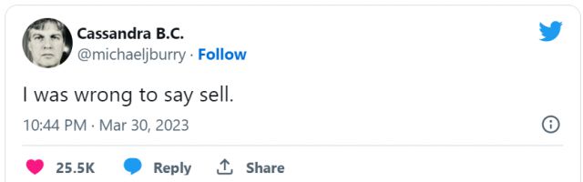 마이클 버리의 트윗. 트위터 화면 캡처