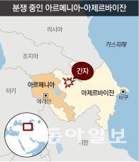 아제르바이잔과 아르메니아 간 분쟁 지역. 동아일보 DB