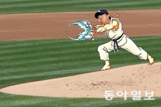 ‘스트리트 파이터’ 캐릭터 ‘류’와 LA 다저스에서 뛰던 류현진을 합성한 팬 아트. 인터넷 커뮤니티 캡처