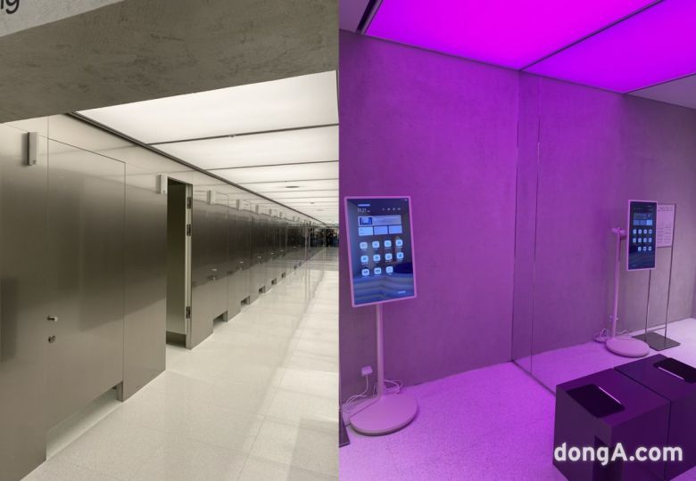 남성과 여성의 포멀 라인을 소개하는 지상 3층과 지하 2층에 총 28개 피팅룸이 설치됐다. 또한 내 마음대로 조명 색깔을 바꿀 수 있는 라이브 피팅룸도 지상 3층에 2개, 지하 2층에 1개씩 마련됐다. 사진=윤우열 동아닷컴 기자 cloudancer@donga.com