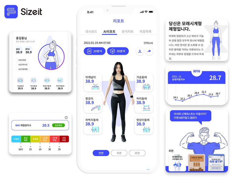 아이딕션이 개발한 신체측정 애플리케이션 ‘사이즈잇’ 서비스 화면 / 출처=아이딕션