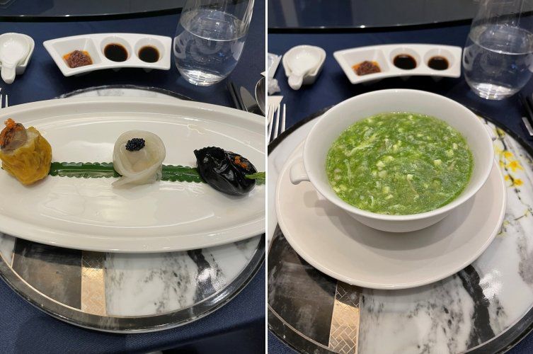 메리어트 호텔 마닐라의 ‘만 호’ 메뉴인 딤섬과 크레송으로 만든 퓌레. 이혜원 동아닷컴 기자 hyewon@donga.com