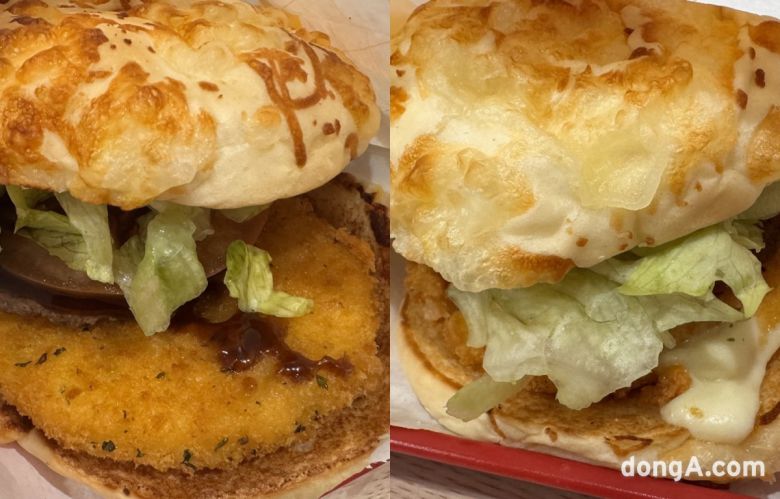 롯데리아가 권성준 셰프와 손을 잡고 출시한 ‘나폴리맛피아 모짜렐라버거’ 2종. 왼쪽이 ‘발사믹 바질 버거’, 오른쪽이 ‘토마토 바질 버거’. 윤우열 기자 cloudancer@donga.com