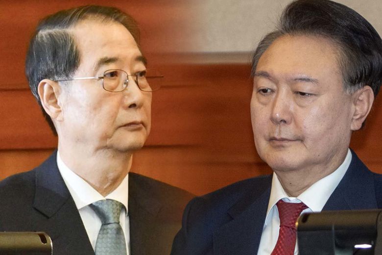 한덕수 국무총리(왼쪽)와 윤석열 대통령의 모습.