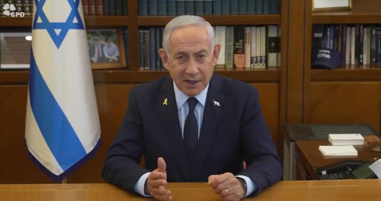 20일(현지 시간) 베냐민 네타냐후 이스라엘 총리가 영상 메시지를 통해 연설을 하고 있다. 이스라엘 총리 ‘X’