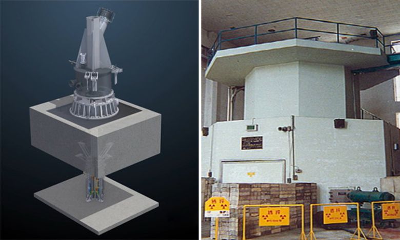 미국 미주리대 차세대 연구용 원자로에 들어가는 노심집합체 개념도(왼쪽 사진)와 1959년 7월 미국으로부터 수입한 연구용 원자로 1호기. 과학기술정보통신부 제공