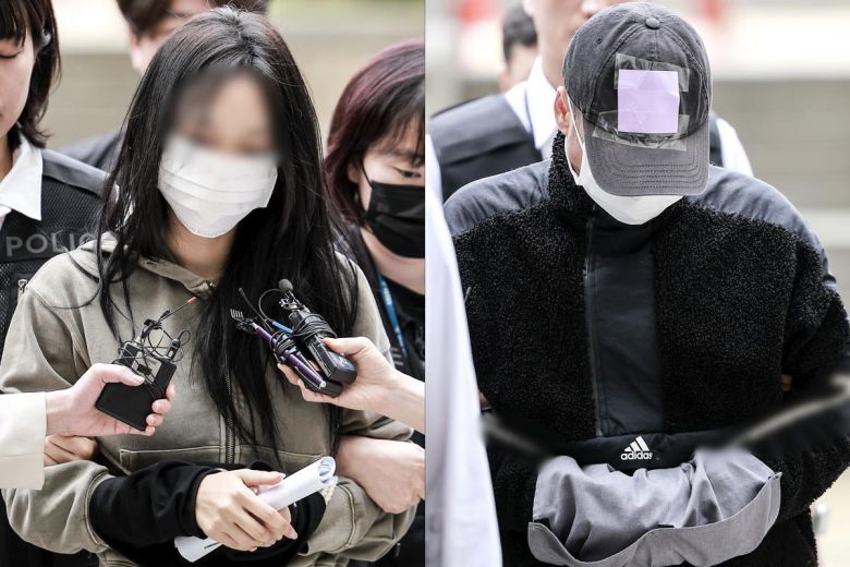 잉글랜드 프로축구 프리미어리그 토트넘 홋스퍼 주장 손흥민을 상대로 허위 임신을 주장하며 금품을 요구한 혐의를 받는 20대 여성 양 모 씨와 40대 남성 용 모 씨가 17일 서울 서초구 서울중앙지방법원에서 열린 영장실질심사에 출석하고 있다. 2025.05.17. 뉴시스