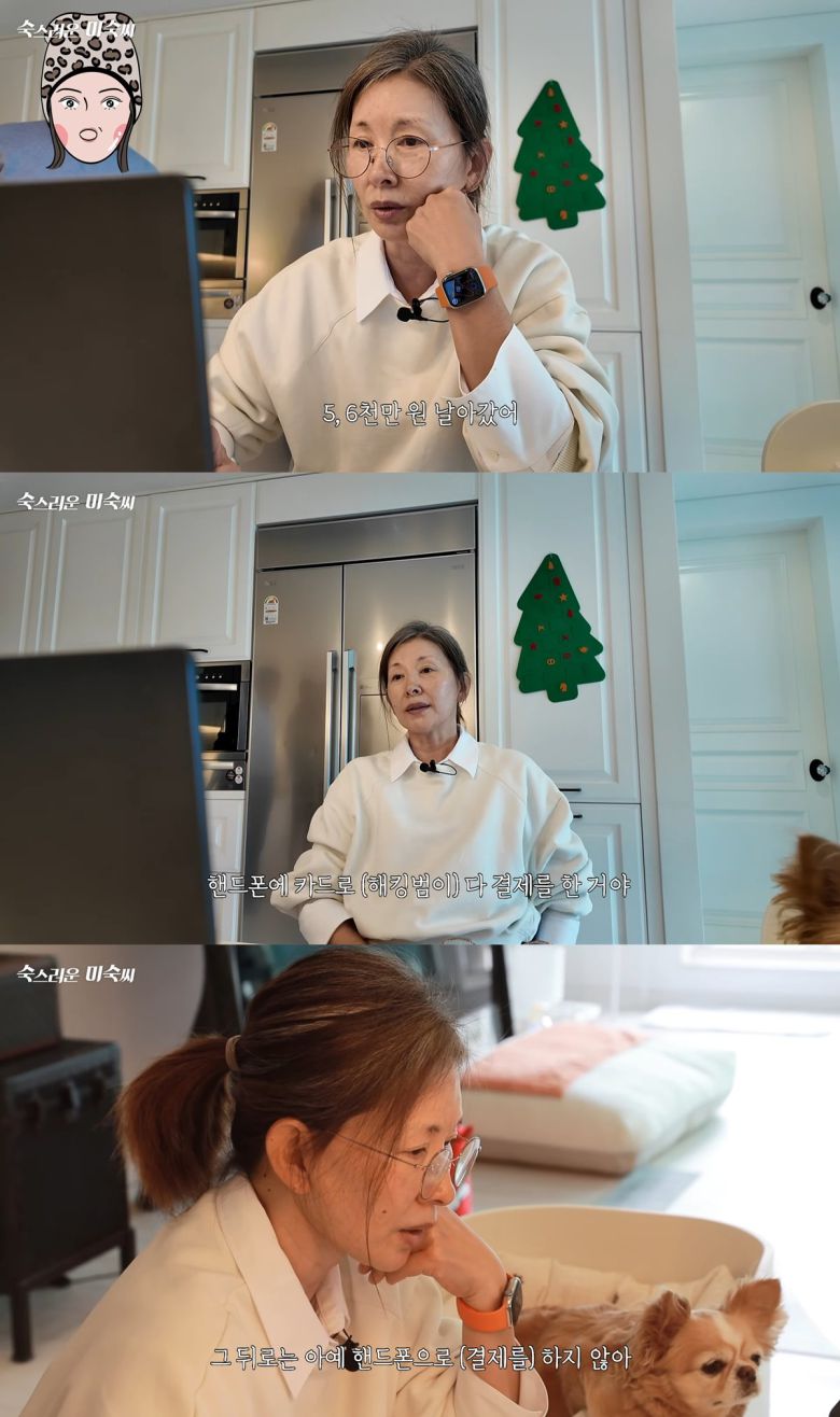 배우 이미숙이 유튜브에서 6000만 원 상당의 피싱 피해를 고백했다. 새벽 시간대 해킹으로 휴대폰이 복제되고 카드 비밀번호까지 유출된 충격적인 사건이었다. 최근 급증하는 온라인 피싱 범죄에 경고를 던진다. 사진=이미숙의 유튜브 채널 캡쳐.