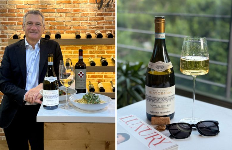 우마니 론끼의 미켈레 베르네티 오너(왼쪽 사진)와 이탈리아 화이트 와인의 수준을 한 단계 끌어올렸다는 평가를 받고 있는 ‘히스토리컬’(오른쪽 사진). 우마니 론끼 홈페이지·김유경 푸드디렉터 제공