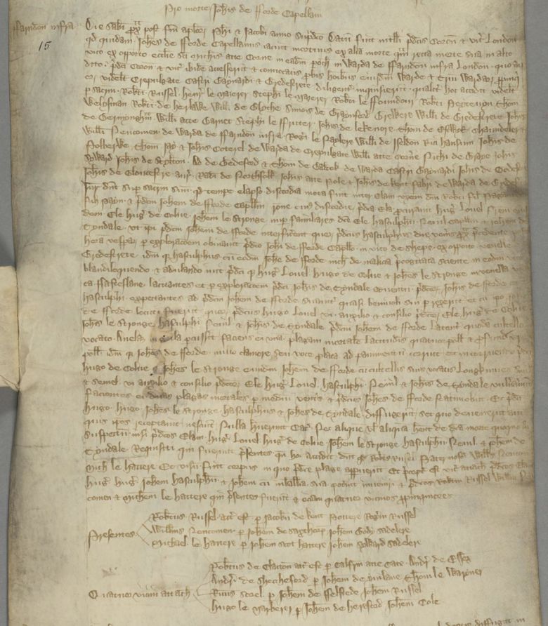 1332년 캔터베리 대주교가 작성한 편지. 귀족 여성 엘라 피츠페인의 간통을 비난하며, 연인으로 지목된 사제 존 포드의 이름이 직접 언급된 유일한 기록이다. (사진=햄프셔 기록 보관소)