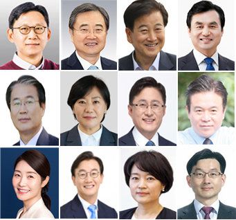 첫번째줄 왼쪽부터 배경훈 과학기술정보통신부 장관 후보자, 조현 외교부 장관 후보자, 정동영 통일부 장관 후보자, 안규백 국방부 장관 후보자. 두번째줄 왼쪽부터 권오을 국가보훈부 장관 후보자, 송미령 농림축산식품부 장관, 김성환 환경부 장관 후보자, 김영훈 고용노동부 장관 후보자. 세번째줄 왼쪽부터 강선우 여성가족부 장관 후보자, 전재수 해양수산부 장관 후보자, 한성숙 중소벤처기업부 장관 후보자, 윤창렬 국무조정실장.