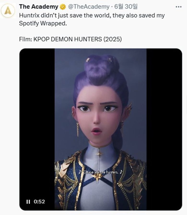 넷플릭스 오리지널 애니메이션 ‘케이팝 데몬 헌터스’가 40개국 이상에서 1위를 기록하며 흥행 돌풍을 일으키자, 극 중 성우로 참여한 배우 이병헌과 안효섭에게도 관심이 쏠리고 있다. 특히 이 작품은 오스카 후보로 거론될 정도로 주목받으며 향후 행보에 기대가 모아지고 있다. 사진=아카데미 SNS 캡쳐