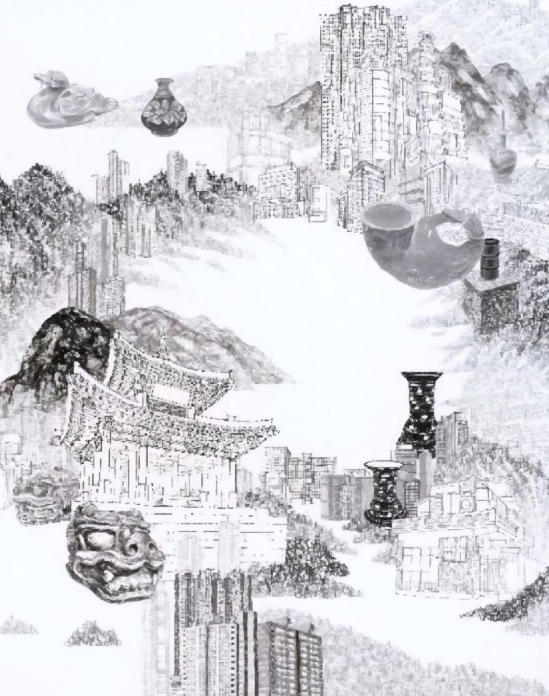 허주혜 ‘올려다보면’  한지 위 수묵 162.2X130㎝ 2025