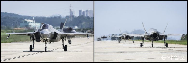 22일 F-35B 편대가 훈련 비행을 위해 활주로로 향하고 있다. 군산=박형기 기자 oneshot@donga.com