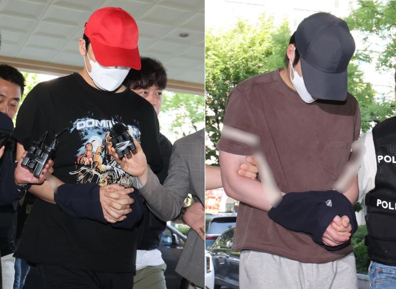 초등학생들을 유괴하려 한 혐의로 긴급체포된 20대 남성 3명 중 A씨와 B씨가 5일 오전 서울 마포구 서울서부지방법원에서 열린 구속 전 피의자심문(영장실질심사)에 출석하고 있다. 이들은 지난달 28일 서대문구 홍은동의 한 초등학교 인근에서 장소를 옮겨가며 총 3차례에 걸쳐 초등학생을 대상으로 범행을 시도했었다. 2025.9.5/뉴스1