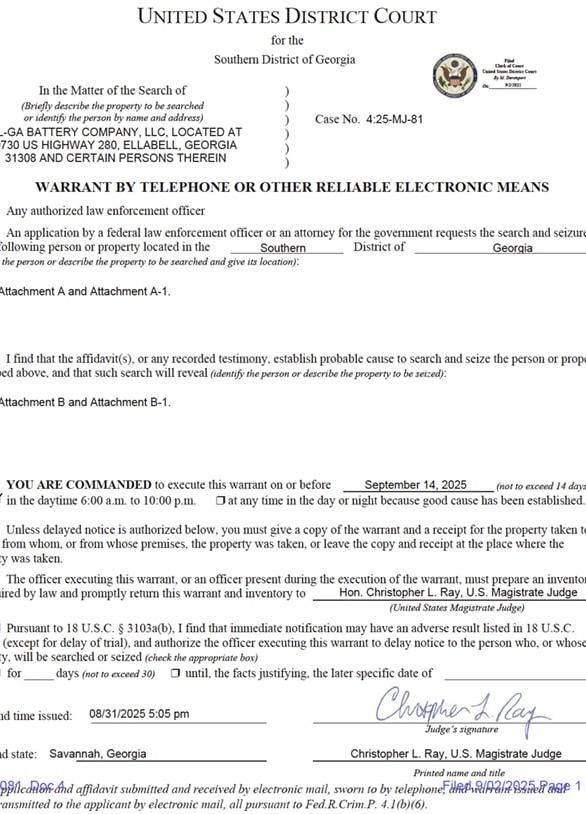 미국 이민세관단속국(ICE)이 미국 법원에서 발급받은 관련 압수수색 영장. 사진 출처 미국 이민세관단속국(ICE) 홈페이지 캡처