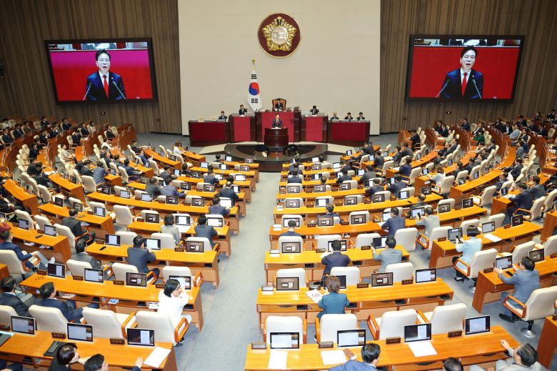 송언석 국민의힘 원내대표가 10일 오전 서울 여의도 국회에서 열린 제429회국회(정기회) 제3차 본회의에서 국정에 관한 교섭단체 대표연설을 하고 있다. 2025.9.10 뉴스1