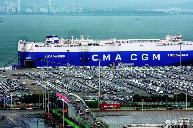 미 도널드 트럼프 행정부가 일본산 자동차에 대한 관세를 16일부터 현행 27.5%에서 15%로 대폭 인하했다.반면 한국산 자동차는 지난 미국 측의 후속 이행 조치가 이뤄지지 않고 있어 여전히 25%의 관세를 부과받고 있는 가운데 16일 오후 경기 평택항 자동차전용 부두에 수출용 차량들이 선적을 기다리고 있다 전영한 기자 scoopjyh@donga.com