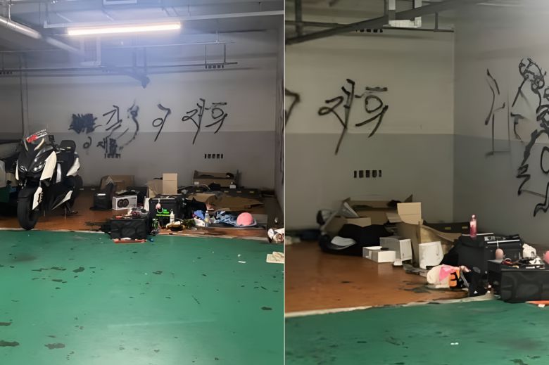 불량 청소년들로 인해 쓰레기 범벅이 된 노량진 아파트 주차장. (사진=보배드림)