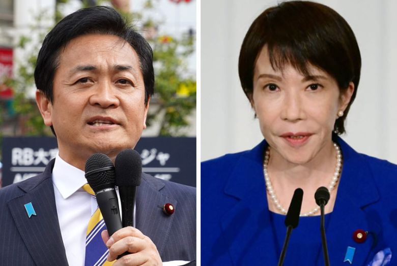 왼쪽부터 국민민주당의 다마키 유이치로(玉木雄一郎·56)와 자민당 신임 총재 다카이치 사나에(高市早苗). 출처 위키피디아·AP 뉴시스