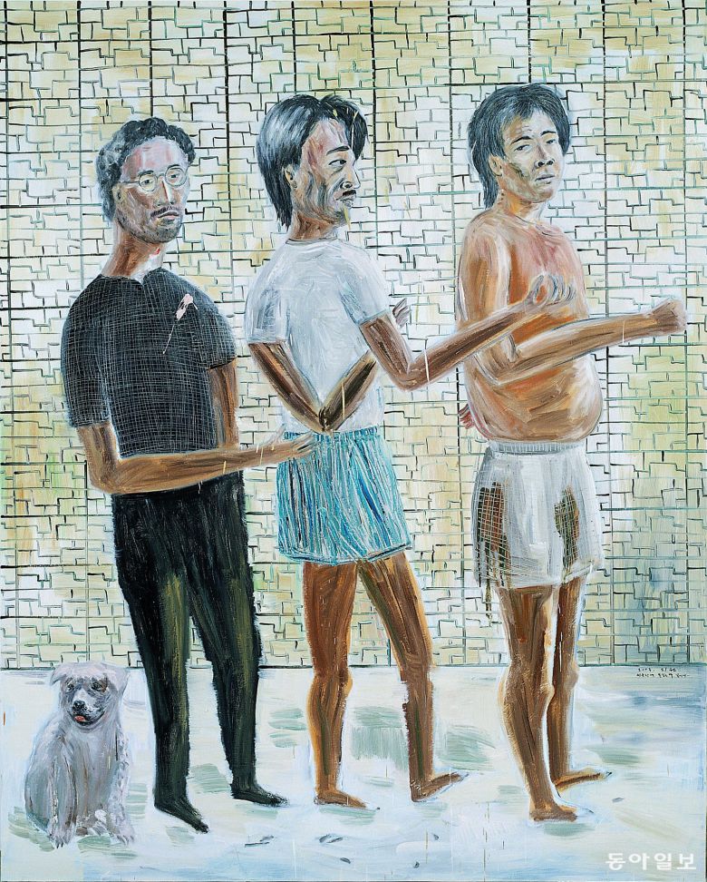 김지원_비슷한 벽, 똑같은 벽 앞에서 In Front of Similar Wall, Same Wall_oil on linen_228X182㎝_2003      OCI미술관 제공