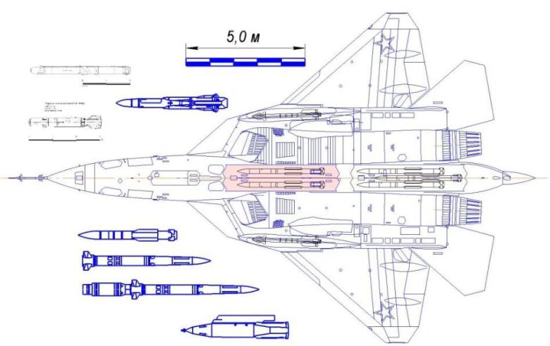Su-57의 내부무장창에서 운용가능한 무장들 목록 예상도. X(구 트위터)