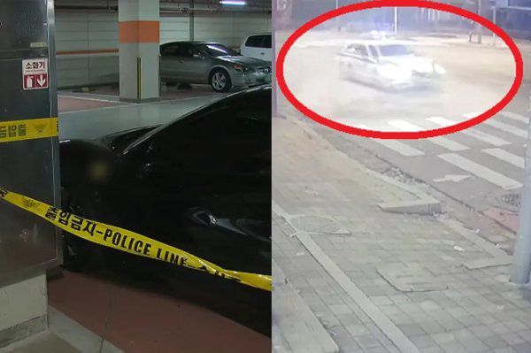 사건이 발생한 차량과 인근 CCTV 영상. KBS 갈무리