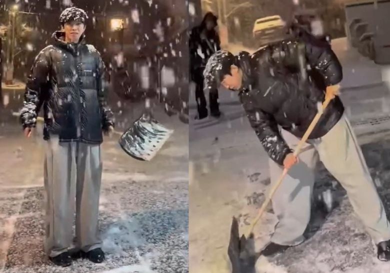 임영웅이 폭설 속 ‘내 집 앞 눈 치우기’ 운동을 실천하며 제설 작업 영상을 공개해 화제가 됐다. 사진=임영웅 SNS 캡처