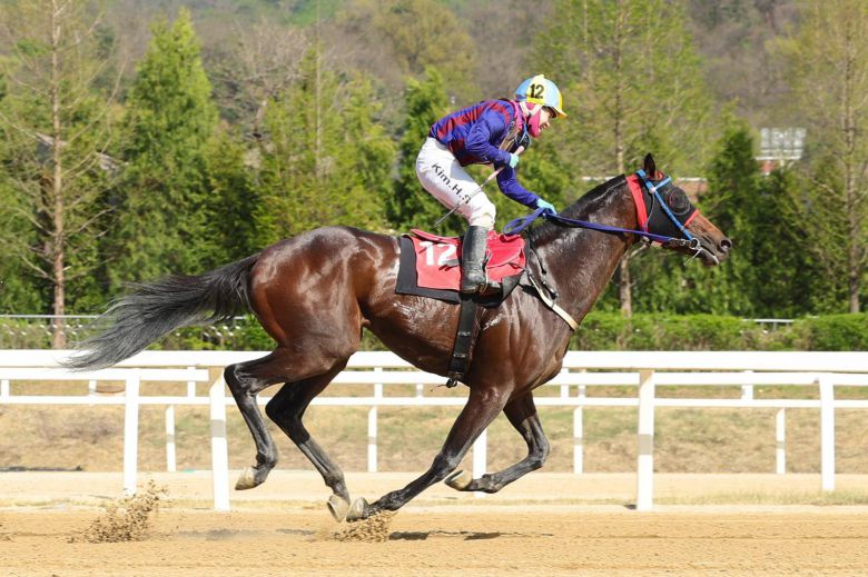 글로벌히트를 타고 질주하는 김혜선 기수. 한국마사회 제공