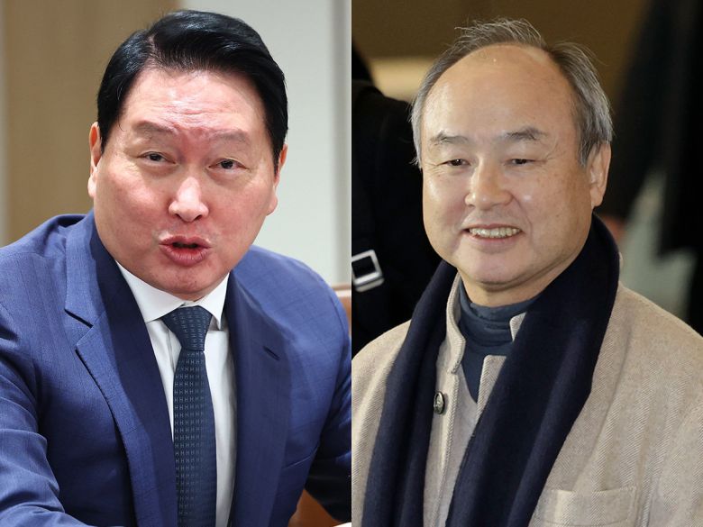 최태원 SK그룹 회장 (대통령실통신사진기자단) / 손정의 소프트뱅크 그룹 회장 (서울=뉴시스)