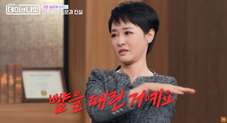 김주하가 전 남편의 폭력이 자신을 넘어 자녀들에게까지 이어졌다고 밝히는 모습. MBN entertainment 유튜브 캡처