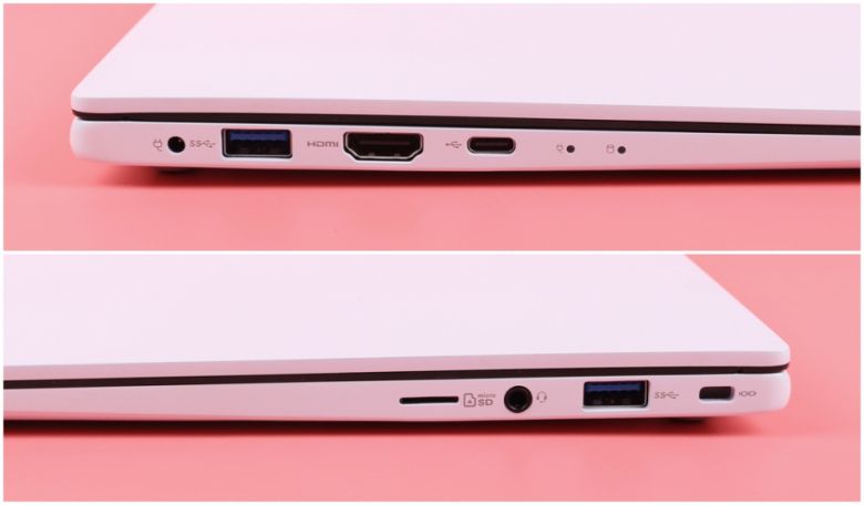 측면에는 USB3.0 x2, USB3.1 Type-C, HDMI, DC-In, AUX, 마이크로 SD 슬롯 등 다양한 확장 포트가 적용됐다.