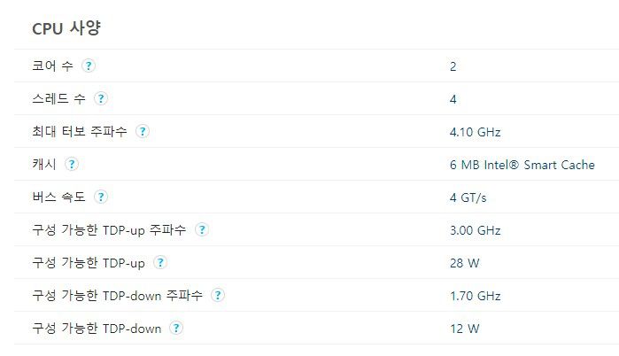 2코어 4스레드 구성을 지녔고 최대 4.1GHz로 작동한다.